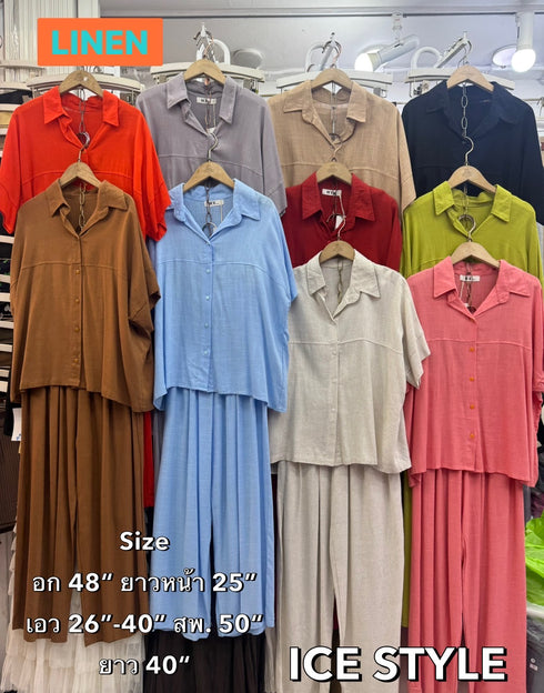 Spring Casual Linen Half Sleeves Shirts With Loose Trousers Sets